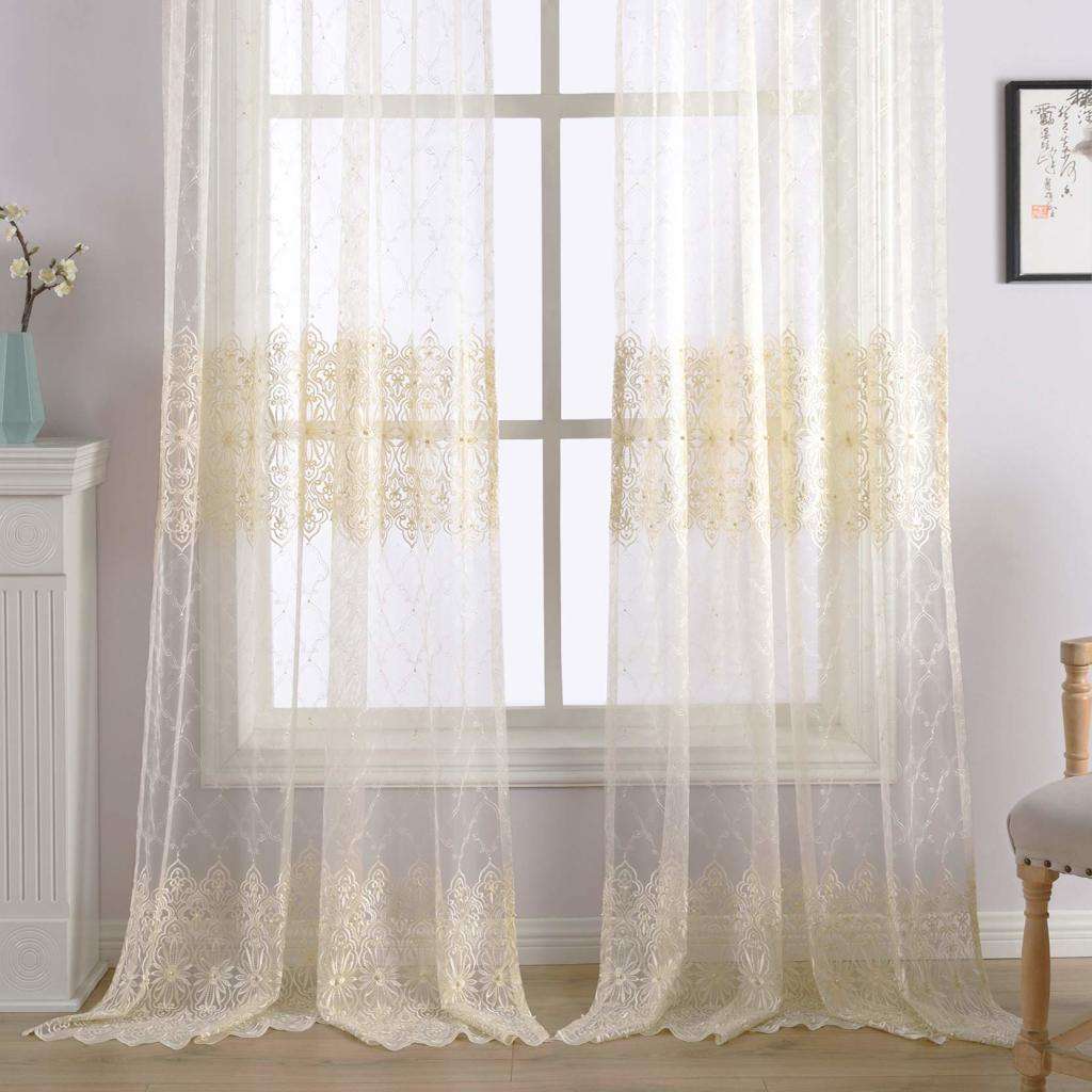 Curtains STUNNING QUAILTY EMBROIDERY VOIL CURTAINS OFF WHITE/CREAM